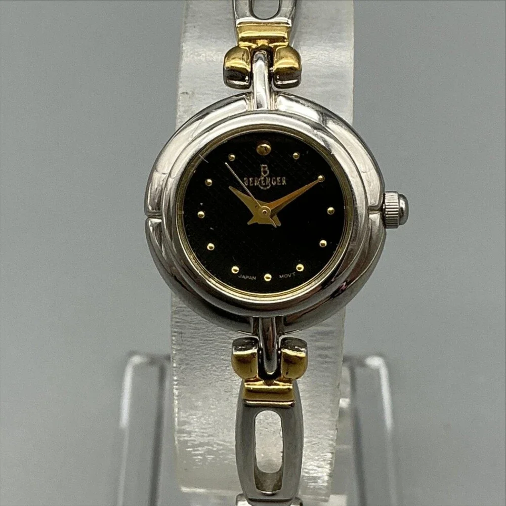 Berenger Womens Watch 19mm Black Dial Two Tone Bracelet Dress New Battery 7